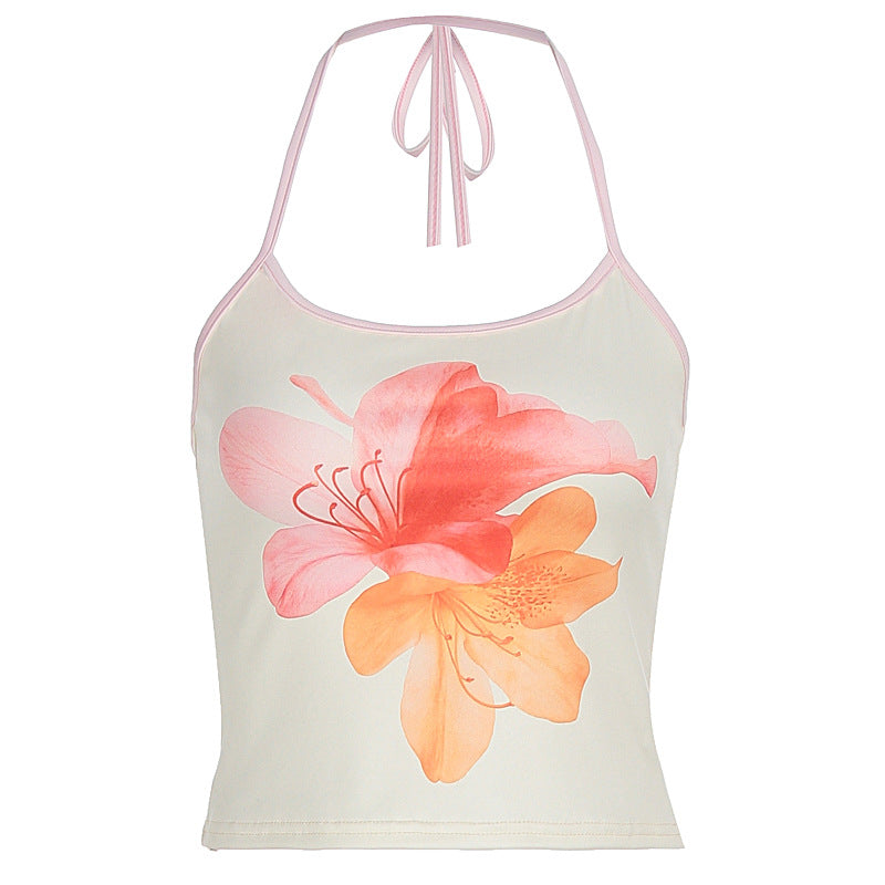 Damen Crop-Top mit floralem Druck und Halterhals R&B