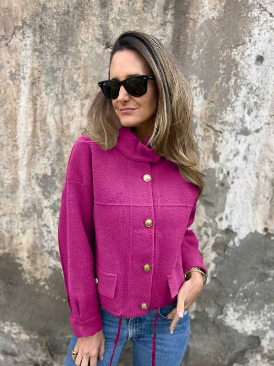 Damen Kurze Jacke mit dekorativen Knöpfen und praktischen Taschen R&B