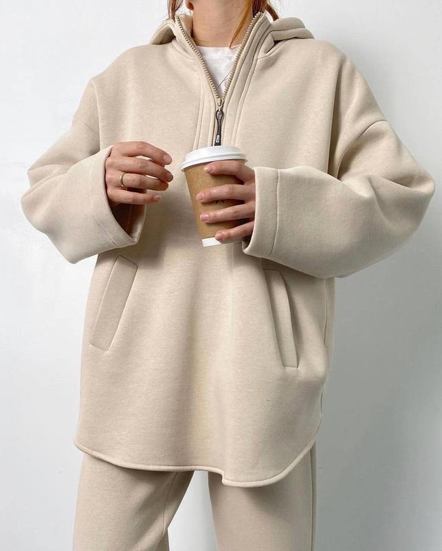 Damen Oversized Fleece-Set mit Stehkragen und seitlichen Taschen R&B