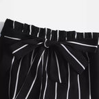 Damen gestreifte Freizeit-Shorts mit elastischem Bund und Bindegürtel R&B