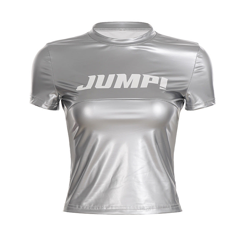 Damen Sportliches Kurzarmoberteil aus glänzendem Funktionsmaterial R&B