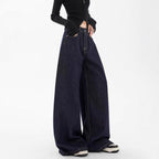 Damen weite Denim-Jeans im lässigen Stil mit hoch geschnittenem Bund und modernen Features R&B