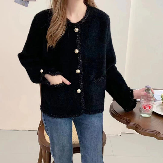 Damen Bouclé-Jacke mit eleganten Perlenknöpfen R&B