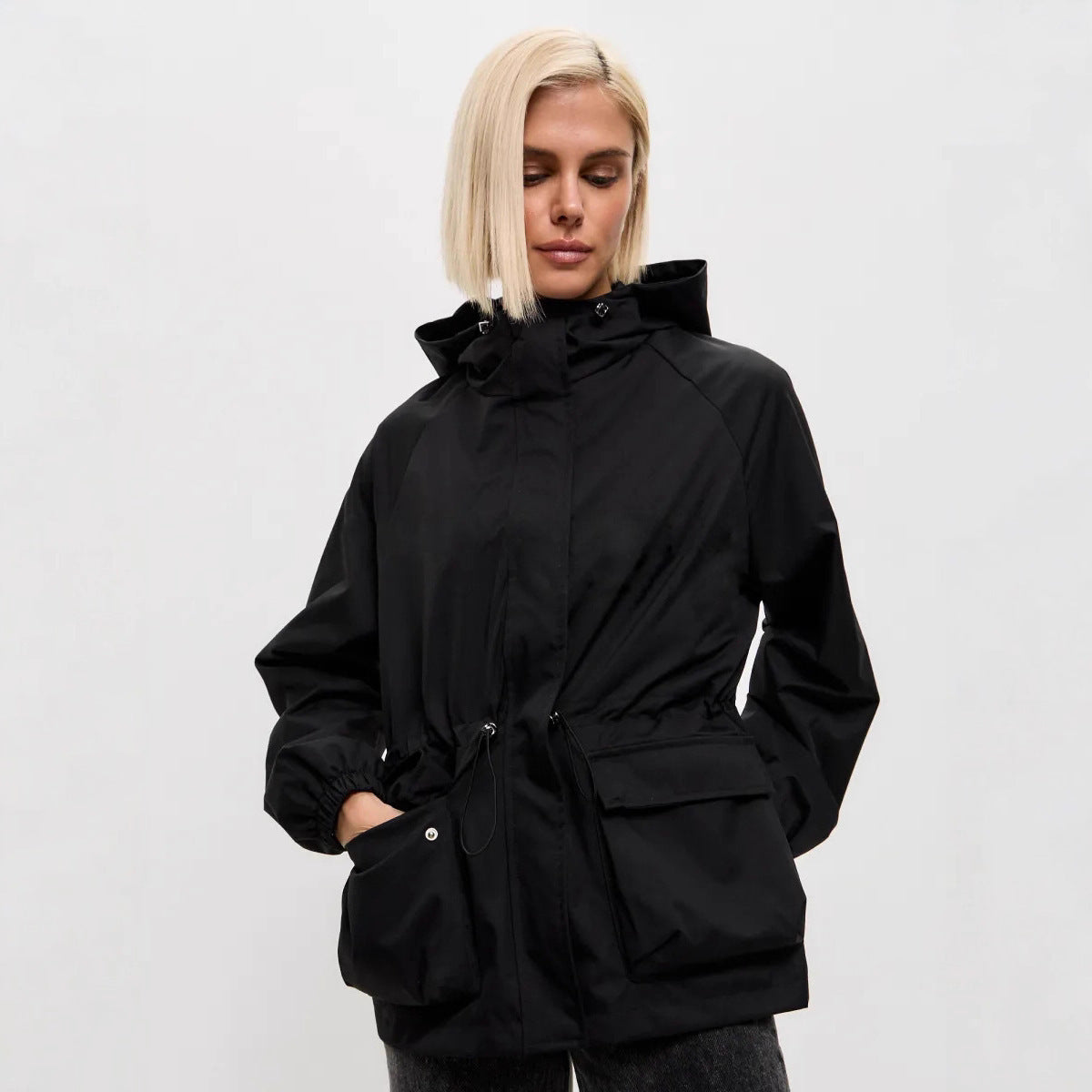 Damen lässige wasserdichte Jacke mit verstellbarem Bund