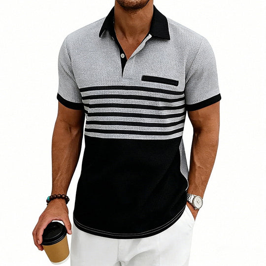 Herren nan Jacquard-Polo mit Blockstreifen, Brustblende und Baumwollmix R&B