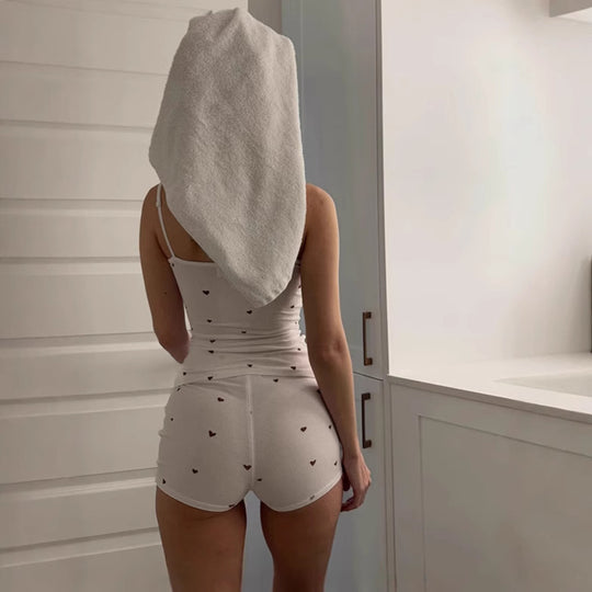 Damen Schlafshorts-Set mit süßem Herzmuster R&B
