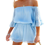 Damen Off-Shoulder Jumpsuit mit voluminösen Rüschensleeves R&B