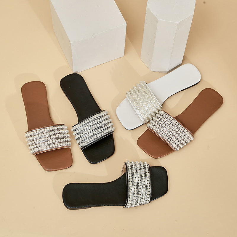 Damen Glamouröse Riemensandalen mit eleganten Perlenverzierungen R&B