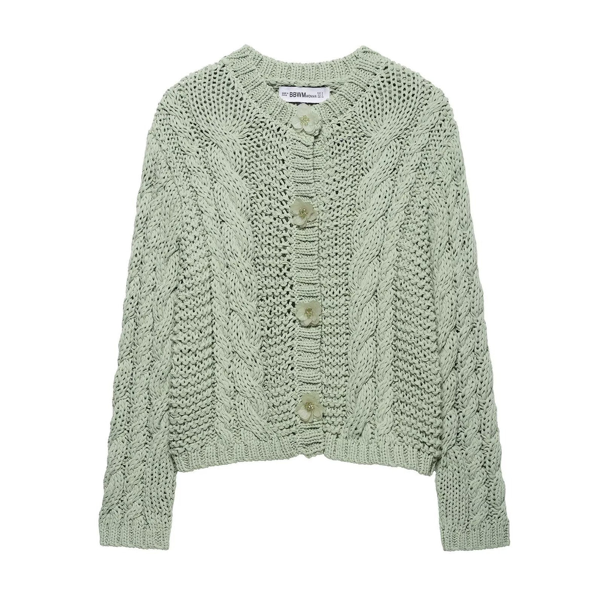 Damen Strickjacke mit Zopfmuster und Knopfdetails R&B