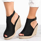 Damen Wedge-Sandaletten aus hochwertigem Material mit offener Zehenpartie und raffiniertem Riemendesign R&B