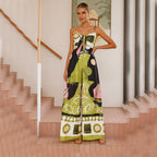 Damen Maxikleid im lR&Bhaften Druckdesign mit schulterfreiem Schnitt und eleganten Trägern R&B