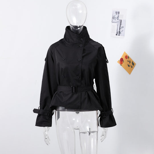 Damen Modischer Trenchcoat mit hohem Kragen und praktischen Seitentaschen R&B