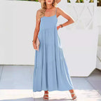 Damen luftiges Maxikleid mit Spaghetti-Trägern und stilvollem Layering R&B