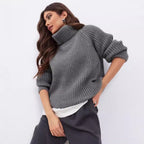 Damen Strickpullover mit hohem Kragen und Wabenstruktur R&B