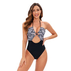 Damen Einteiler Badeanzug mit raffiniertem Cut-Out und animalischem Design R&B