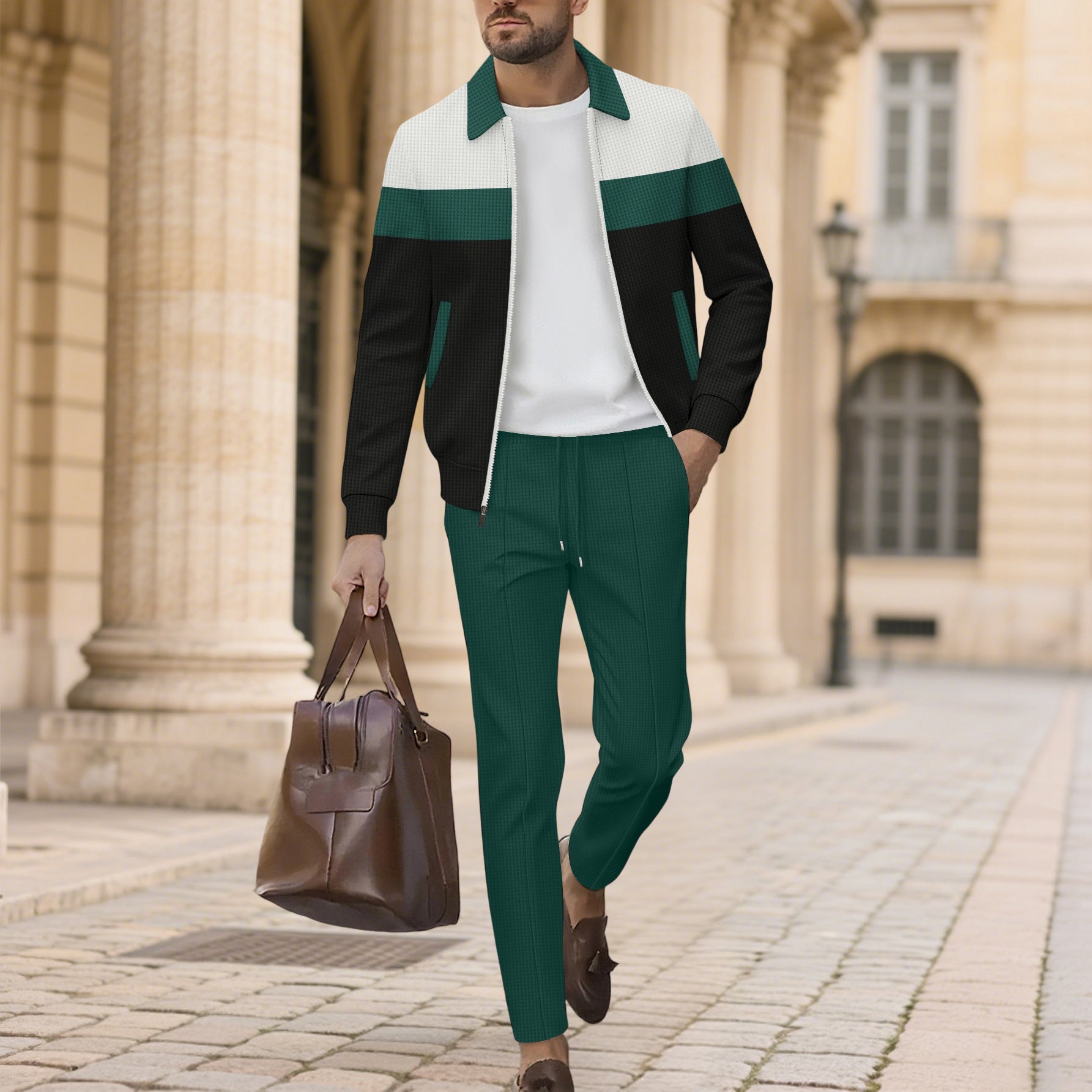 Herren moderdne Freizeitjacke mit kontrastierendem Design und lässigen Chinohosen R&B