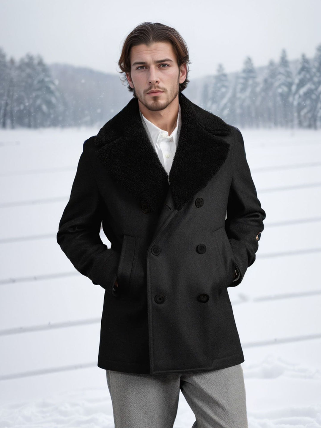 Herren eleganter Dufflecoat mit weichem Kragen R&B