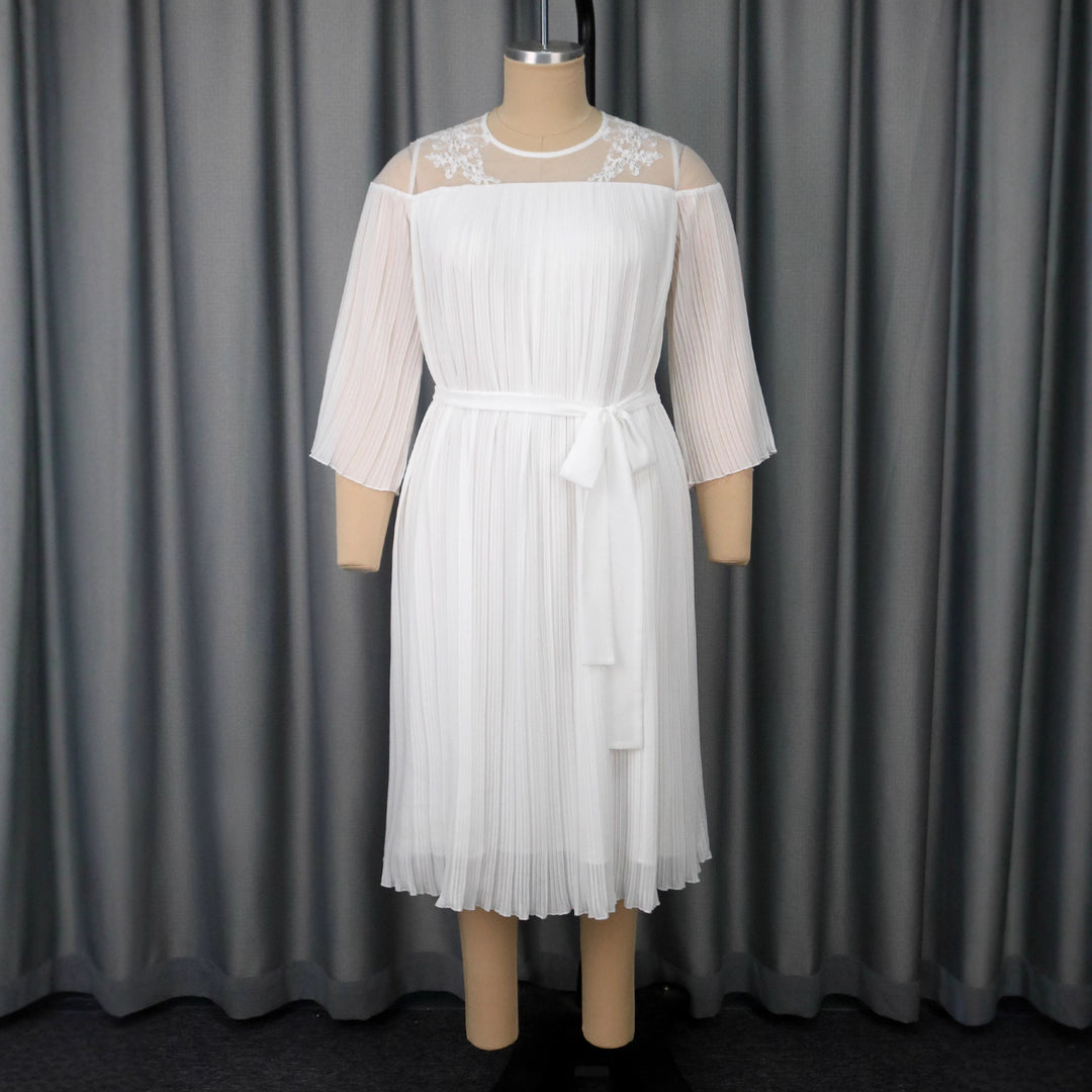 Damen festliches Faltenkleid mit Spitzenakzenten R&B