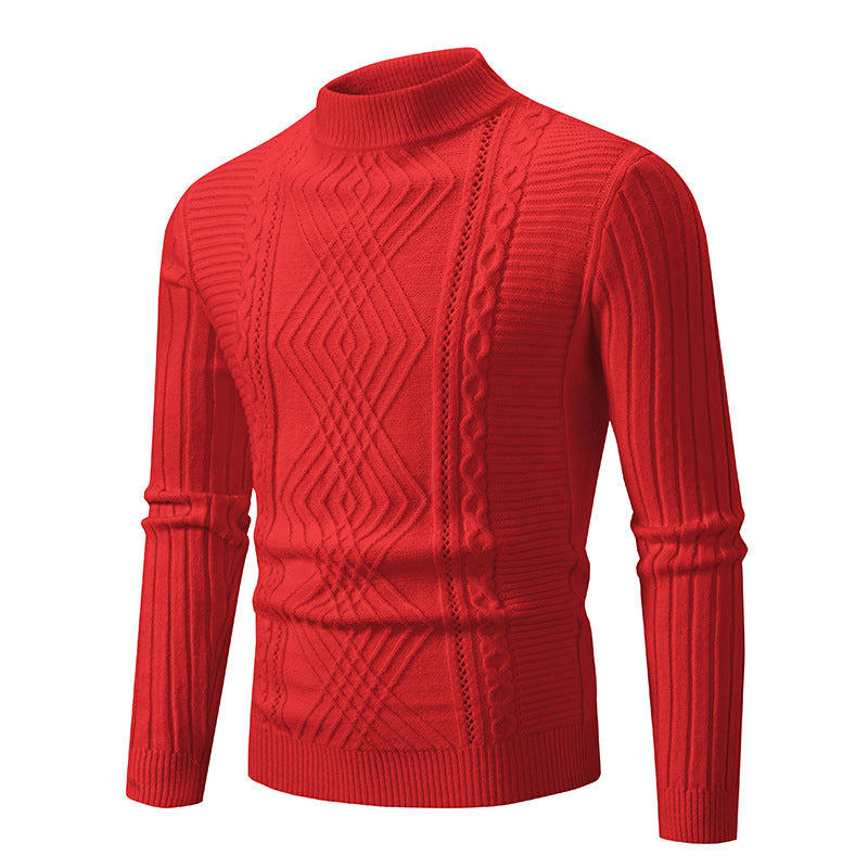 Herren eleganter Strickpullover mit modernem Zopfdesign und hohem Kragen R&B
