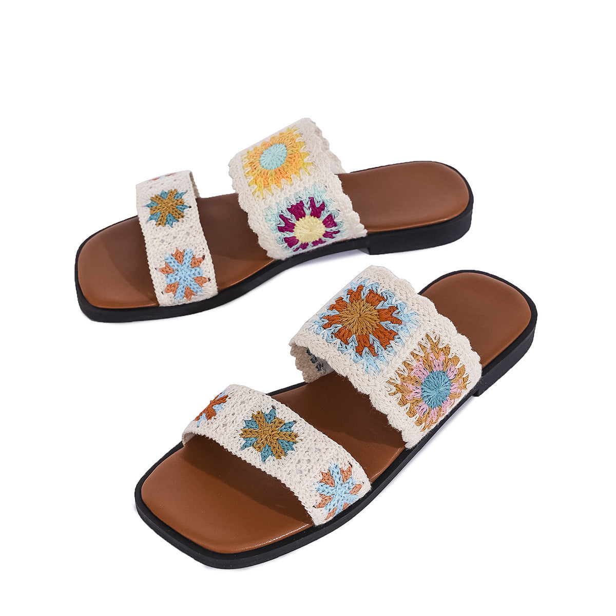 Damen Sommer-Sandalen mit floralem Häkelmuster und bequemer Sohle R&B