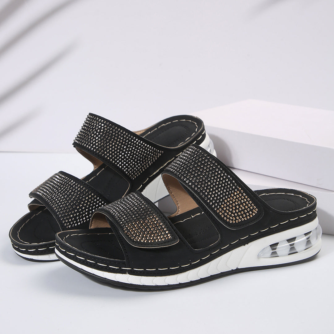 Damen bequeme Zehentrenner-Sandalen mit modischem Glitzer-Design und luftiger Sohle R&B