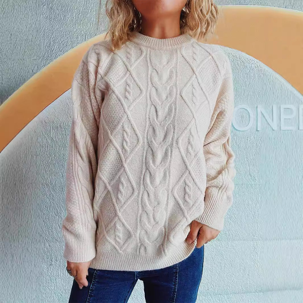 Damen Grobstrickpullover mit elegantem Zopfdesign und lässigem Schnitt R&B