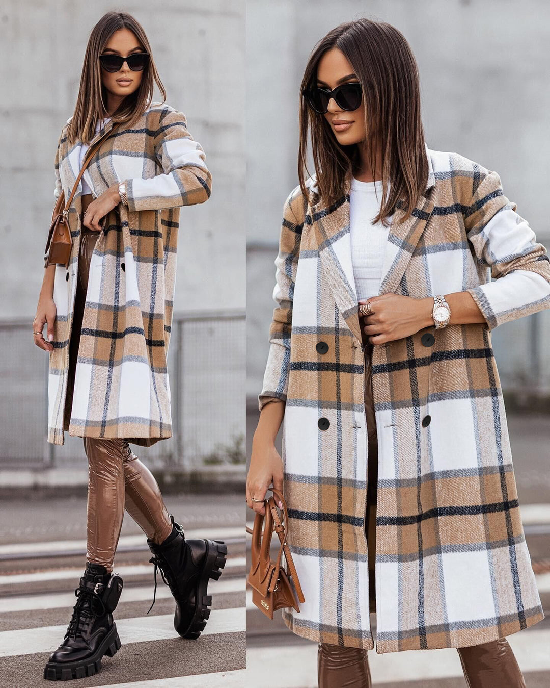 Damen Karierter Oversized-Wintermantel R&B