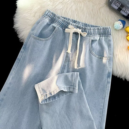 Damen lässige Denim-Hose mit elastischem Bund und praktischen Eingrifftaschen R&B