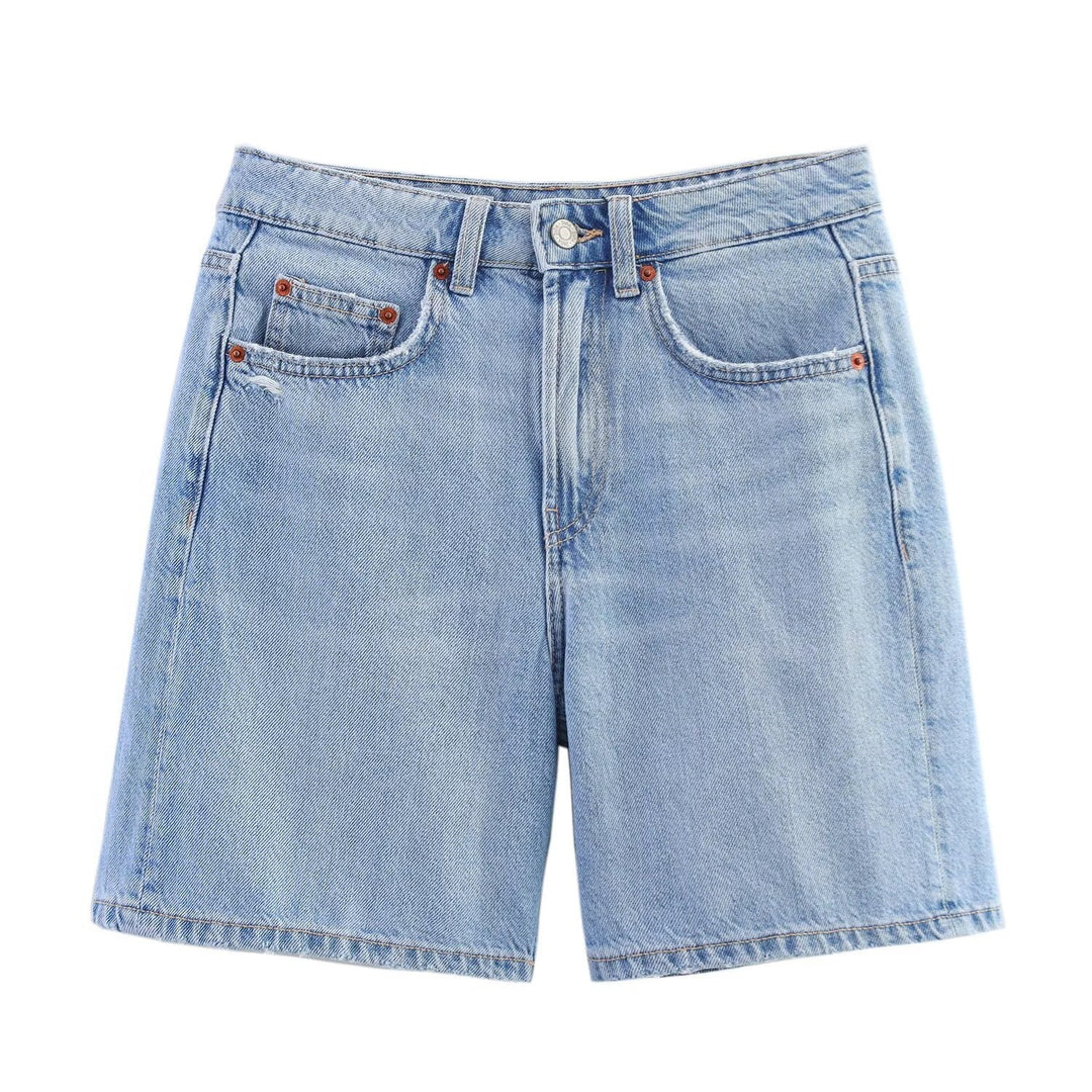 Damen Denim-Shorts im lässigen Schnitt mit hoher Taille und praktischen Taschen R&B