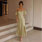 Damen Maxikleid mit voluminösen Rüschendetails und seitlichem Schlitz R&B