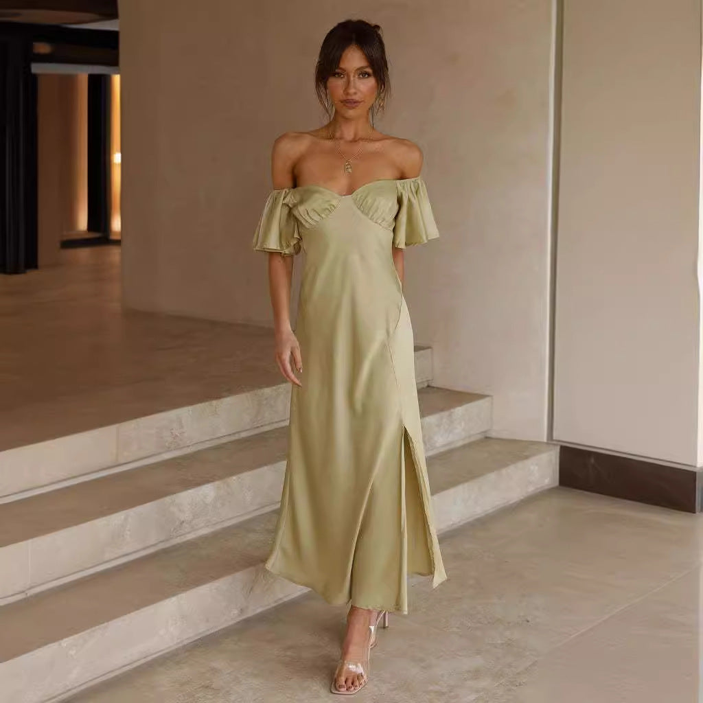Damen Maxikleid mit voluminösen Rüschendetails und seitlichem Schlitz R&B