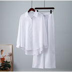 Damen nan lockeres zweiteiliges Lounge-Set mit Oversize-Hemd und elastischer Bundhose R&B