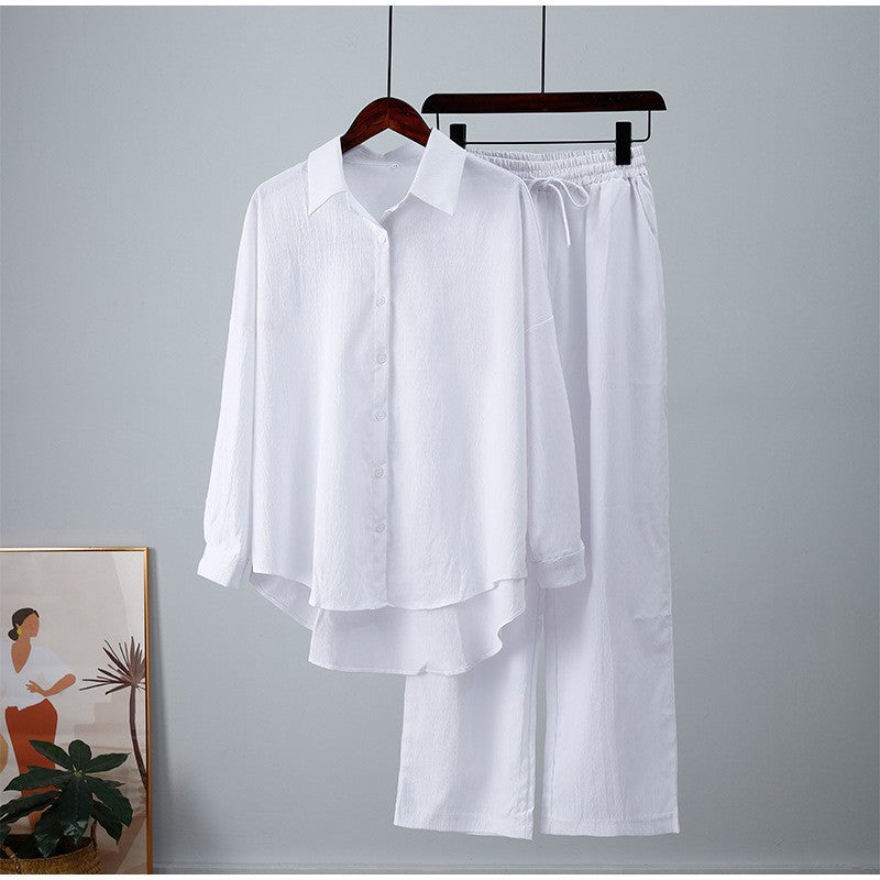 Damen nan lockeres zweiteiliges Lounge-Set mit Oversize-Hemd und elastischer Bundhose R&B