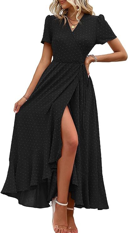 Damen Wickelmaxikleid mit eleganter Raffung und asymmetrischem Saum R&B