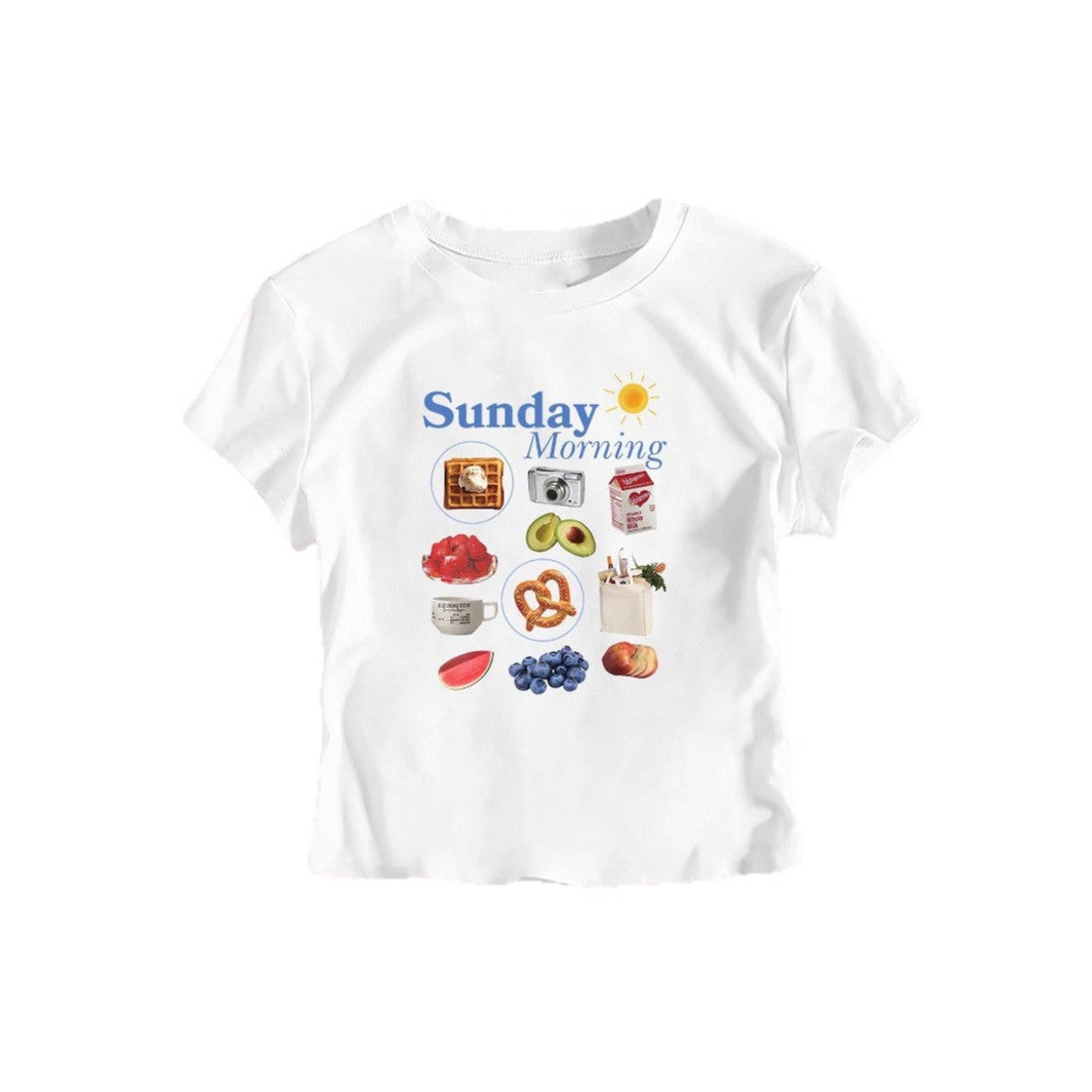 Damen T-Shirt mit kreativem Frühstücksmotiv und modernem Schriftzug R&B