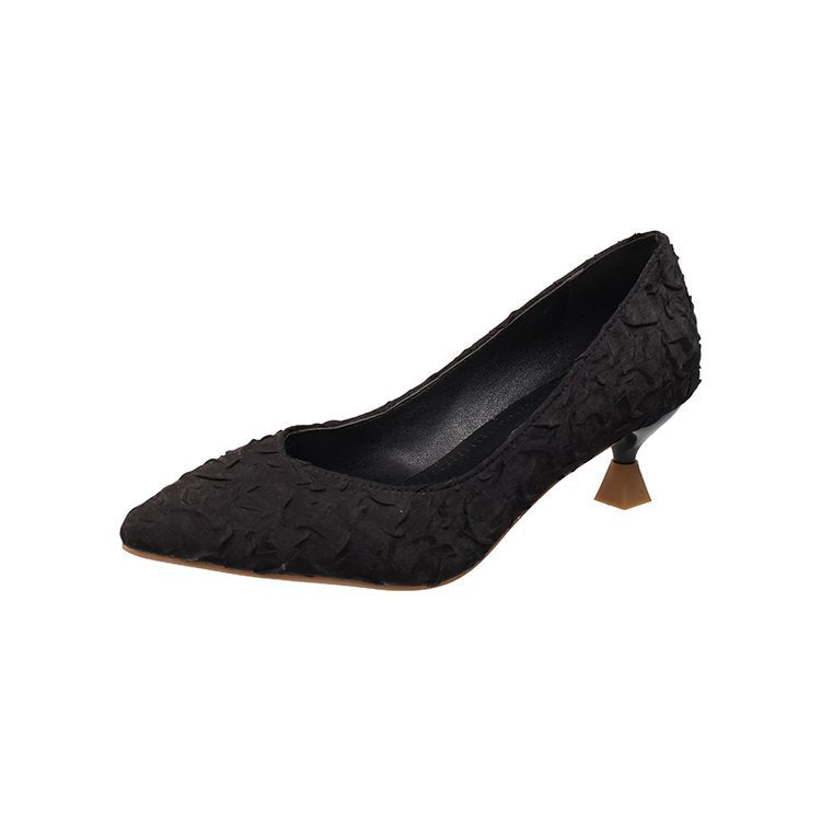 Damen elegante Spitzenpumps mit strukturiertem Obermaterial und dekorativem Blockabsatz R&B