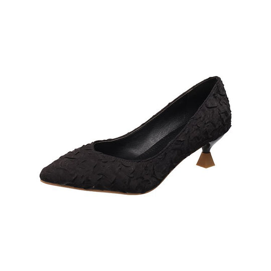 Damen elegante Spitzenpumps mit strukturiertem Obermaterial und dekorativem Blockabsatz R&B