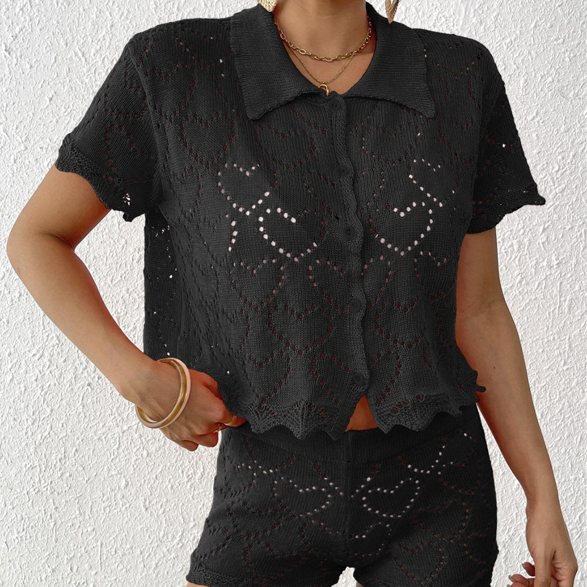 Damen luftiges Häkel-Set mit dekorativen Cut-Outs R&B