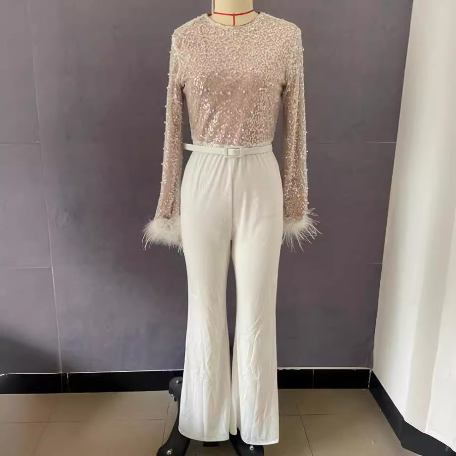 Damen Glitzerndes Oberteil mit langen Ärmeln und eleganter Hose R&B