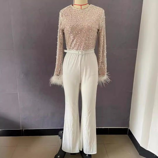 Damen Glitzerndes Oberteil mit langen Ärmeln und eleganter Hose R&B