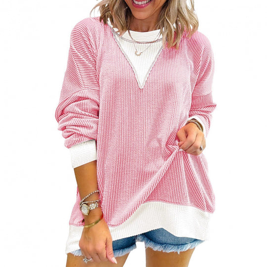 Damen lässiger Pullover aus strukturiertem Material mit V-Ausschnitt R&B