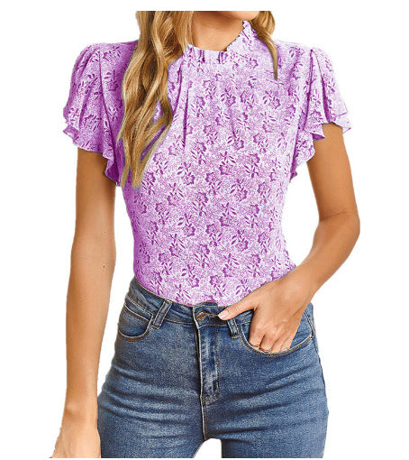 Damen elegantes Blusenshirt mit Rüschendetails und floralem Muster R&B