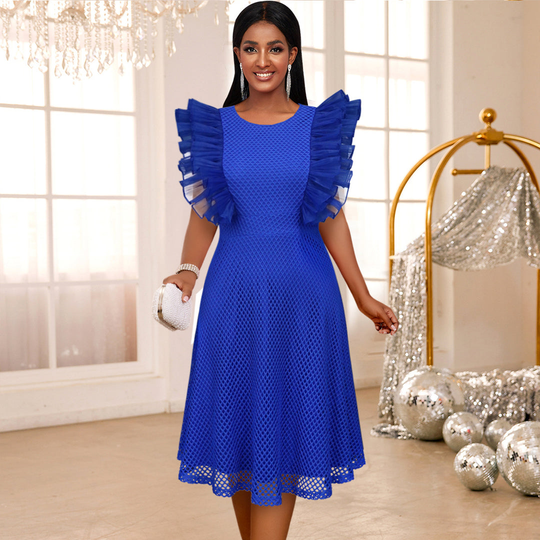 Damen Trendiges Kleid mit Rüschenschulter R&B