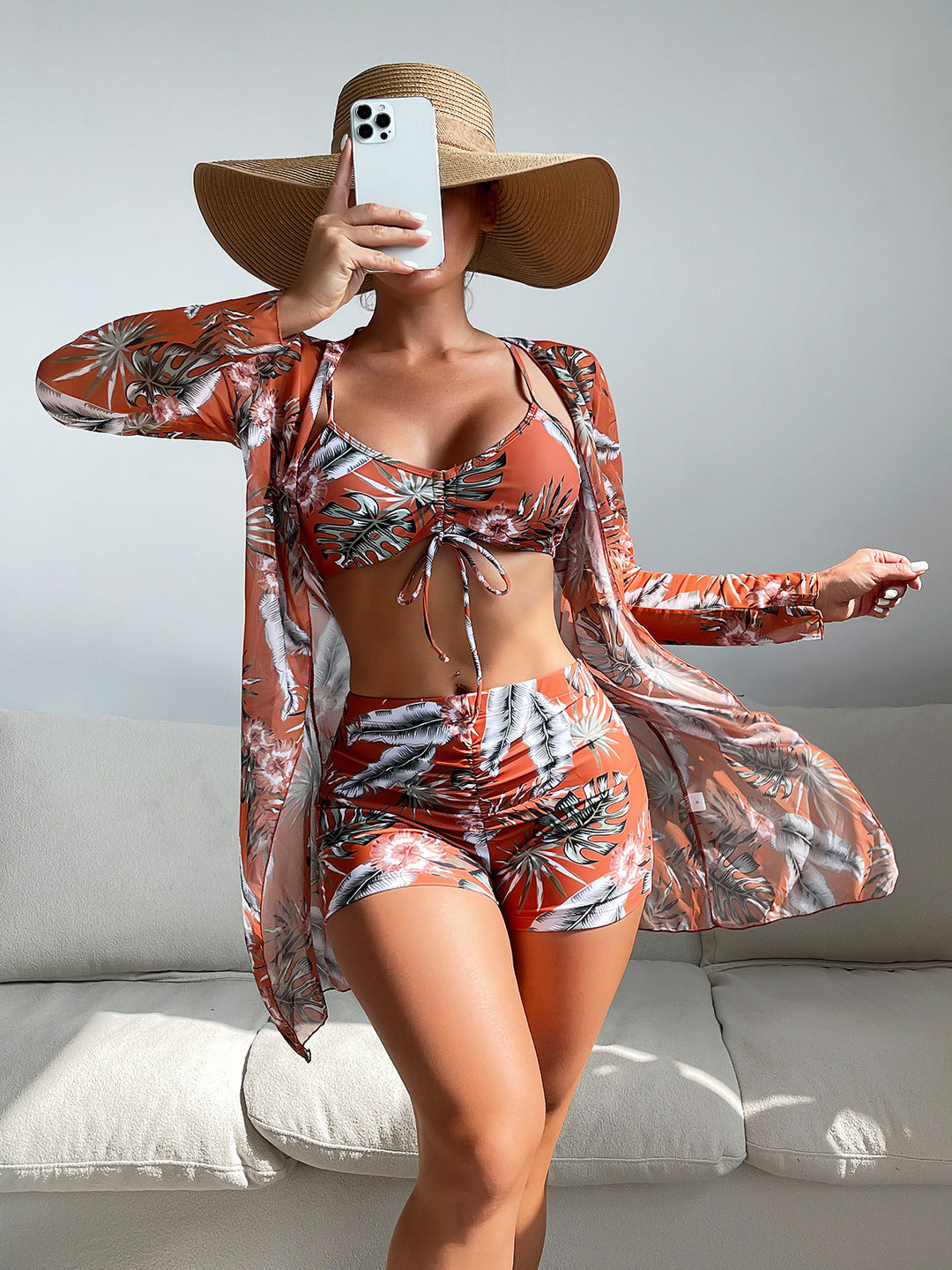 R&B | Dreiteilige Bluse mit hoher Taille und langen Ärmeln mit Kordelzug