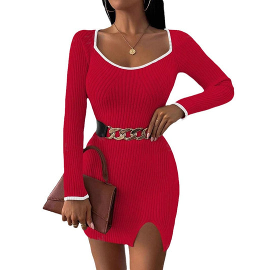 Damen Strickkleid mit schmalem Schnitt und raffiniertem Ausschnitt R&B