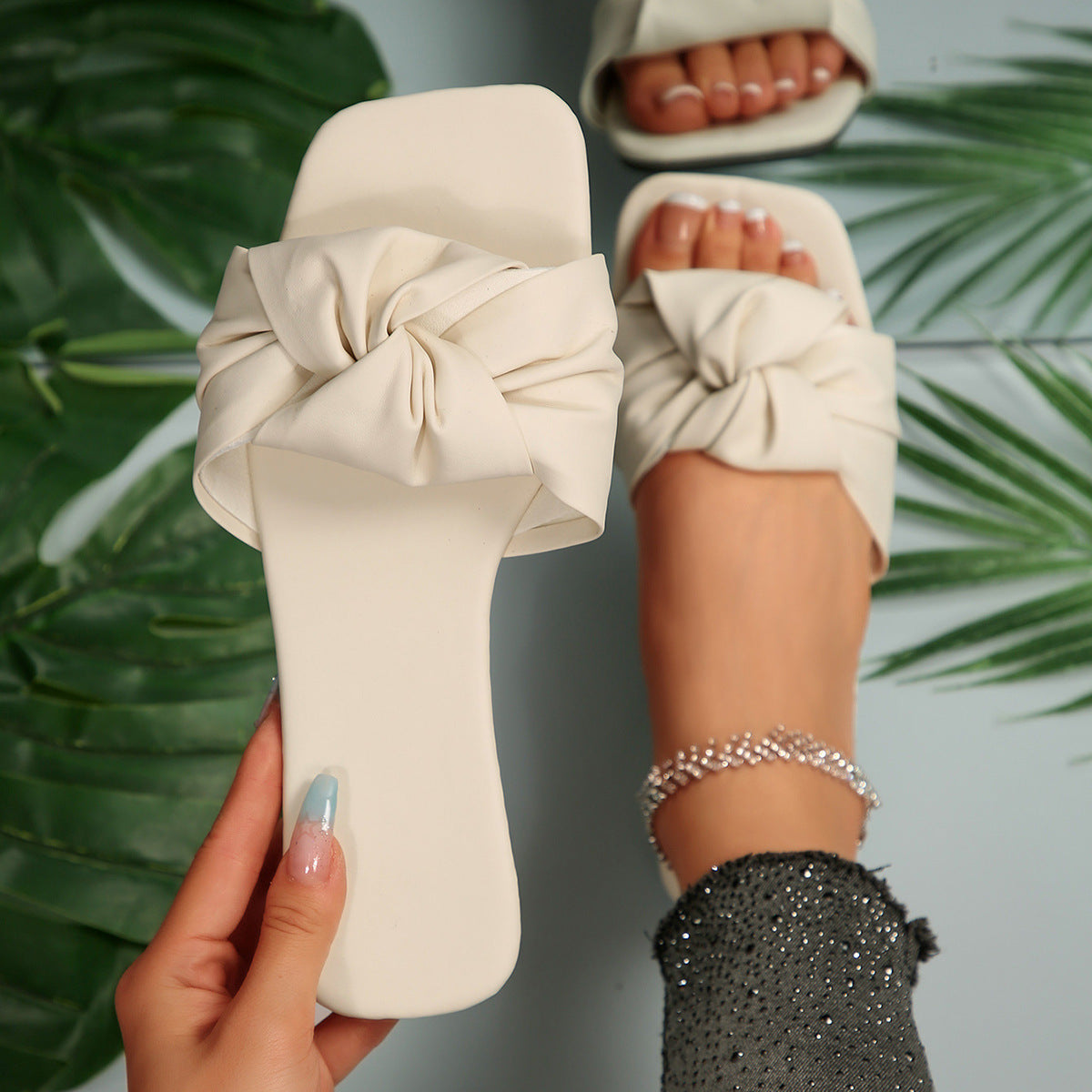 Damen elegante Pantoletten mit kunstvollem Knoten-Design R&B