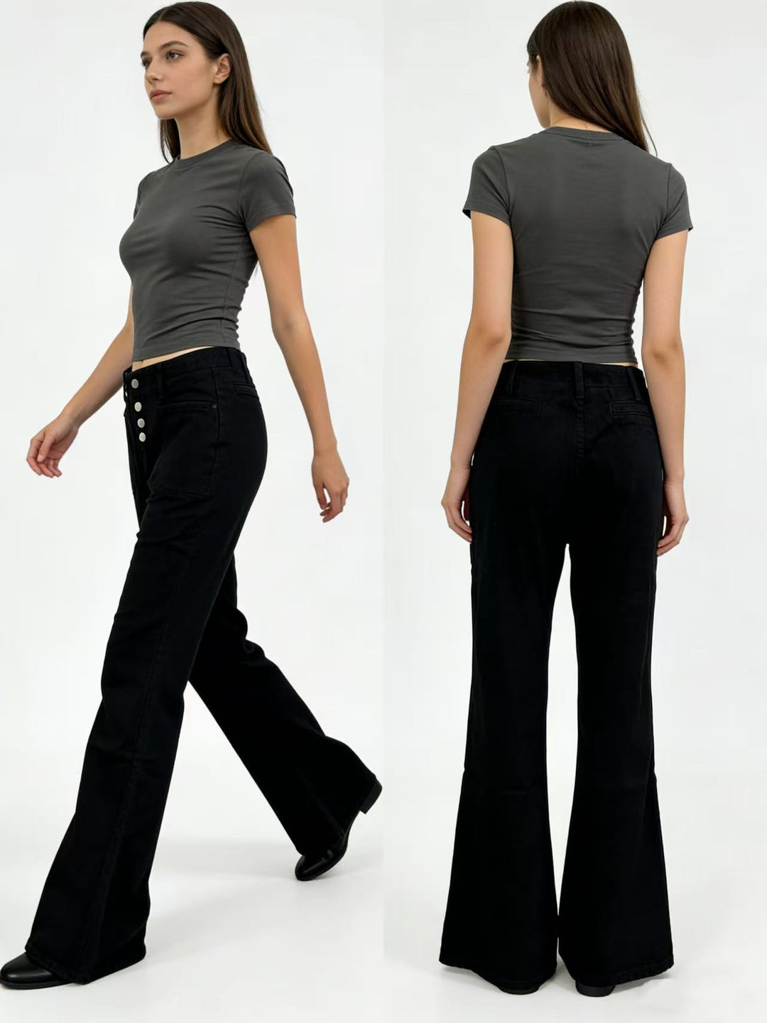Damen Bootcut-Jeans mit hohem Bund und knöpfbarem Verschluss R&B