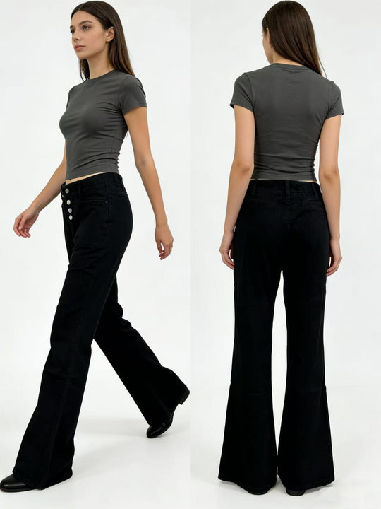 Damen Bootcut-Jeans mit hohem Bund und knöpfbarem Verschluss R&B