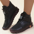 Damen Schnürstiefel mit weichem Kunstleder und praktischer Schnalle R&B