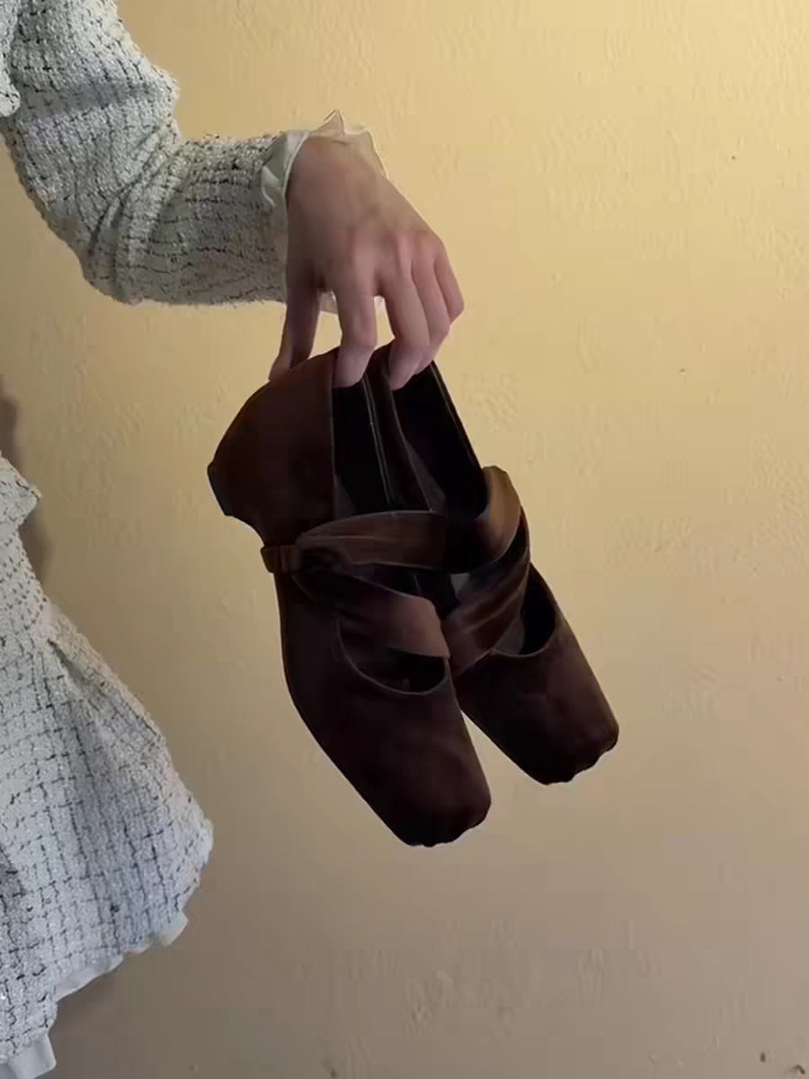 Damen elegante Ballerinas mit modischem Kreuzriemen und hochwertiger Veloursleder-Oberfläche R&B